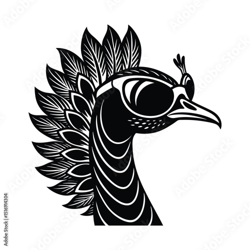 62 Vactor silhouette peacock with sunglass  Peacock(Chinese traditional paper