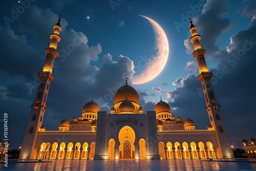 Muharram Islamic New Year Celebration with Crescent Moon and Lanterns


