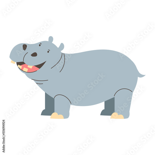 Cute hippo in flat style on white background