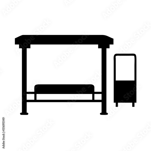 Illustration of bus stop shelter public transportation bench waiting area urban design silhouette black