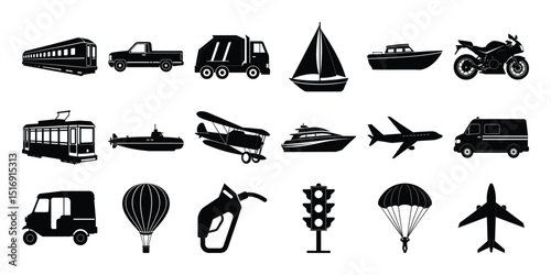 Transportation Silhouette Icons Set Minimal Style