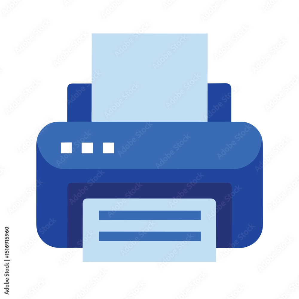 Blue Printer Icon with Paper Output Blue Printer Icon with Paper Output