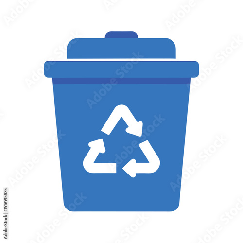 Blue Recycle Bin Icon with Trash Symbol
