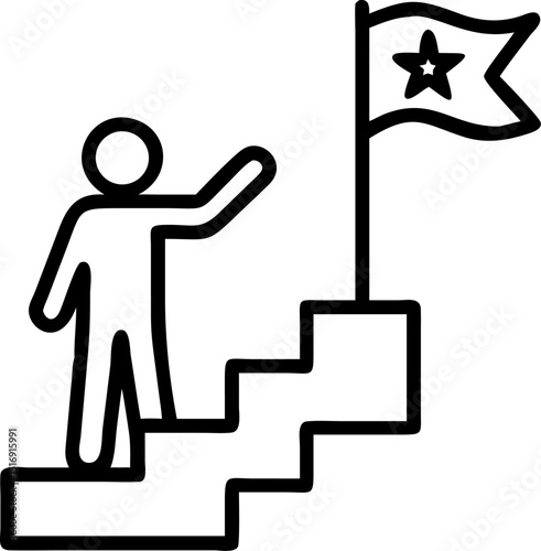 Career Advancement - themed Vector Icon. Features a person ascending stairs towards a star. Includes elements of progress, achievement. Editable outlines. Vector illustrations.