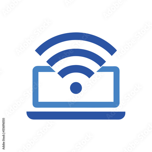 Blue WiFi Signal Icon with Laptop