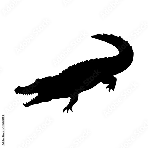 Alligator silhouette vector, crocodile illustration, reptile graphic, wildlife animal, swamp predator design element, caiman art