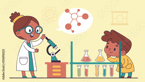 Kids in Science Lab — Flat Educational Vector Scene