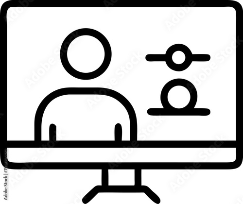Virtual Training and Online Meeting Vector Icon. Shows a computer screen with multiple people. Editable line vector illustration.