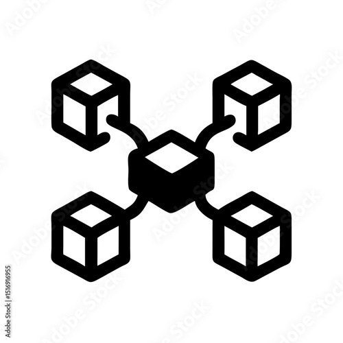 Network connection blockchain technology distributed system database server data node cube icon vector illustration design