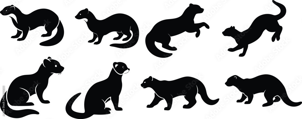 Obraz premium Ferret Silhouette Vector Set