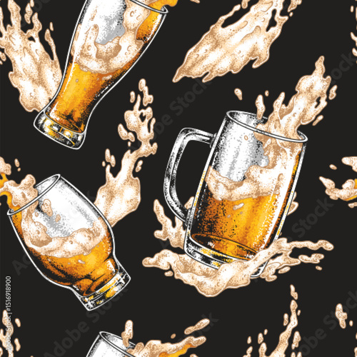 Colorful pattern of beer glasses with splashes