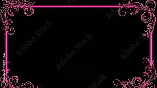 Pink floral frame on black background (1)