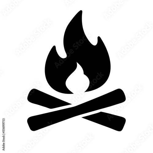 Campfire icon vector illustration of bonfire with logs for camping and outdoor fire pit use