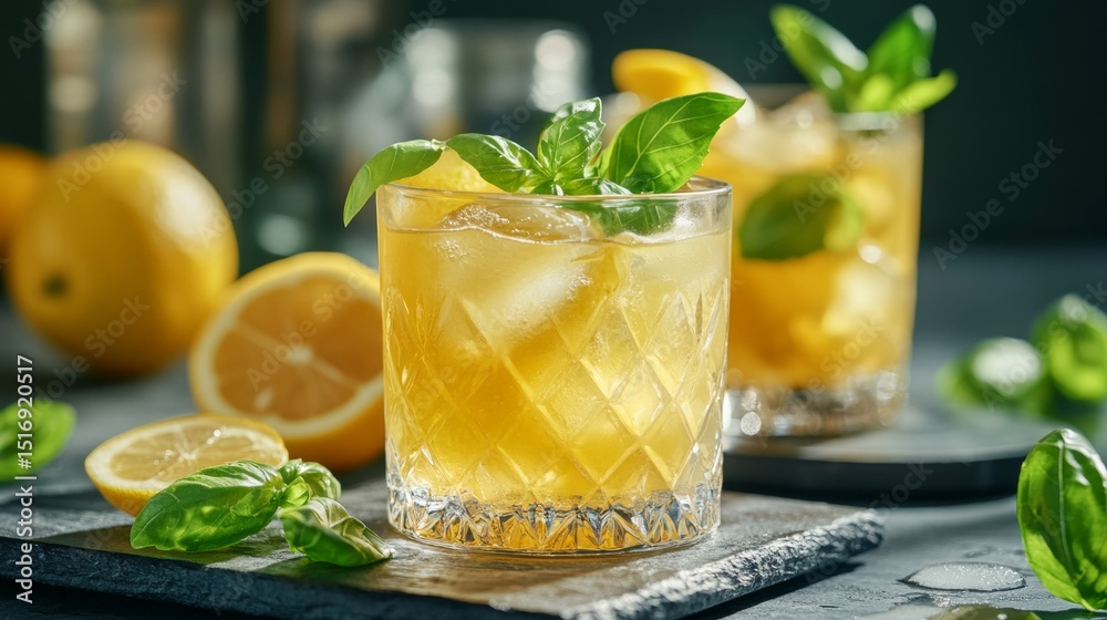 Fototapeta premium Sorbitol Cocktail with Lemon and Mint Garnish