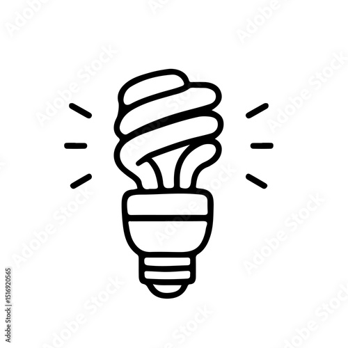Energy-efficient light bulb vector illustration. Minimalist black and white design symbolizing eco-friendly, sustainable living, and innovation.