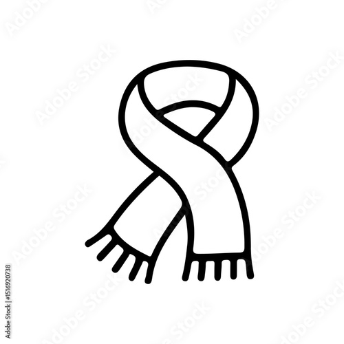 Cozy winter scarf vector illustration in minimalist outline style. Perfect for seasonal fashion, warm clothing, cold weather themes, and holiday promotions. Simple yet versatile design.