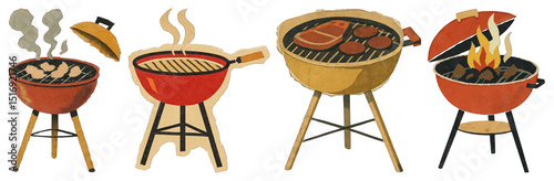 Wallpaper Mural PNG Vintage barbecue grill illustrations, element set on transparent background Torontodigital.ca