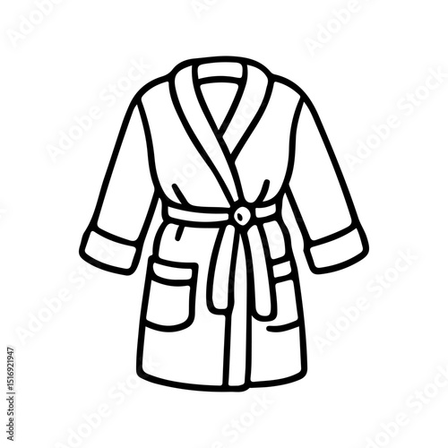 Cozy bathrobe vector illustration in black and white outline, perfect for spa, relaxation, and wellness themes. Ideal for websites, brochures, and seasonal promotions.