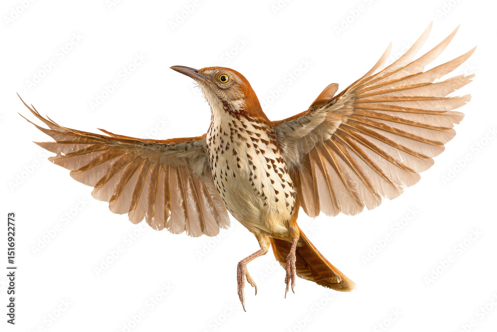 Fototapeta premium Brown Thrasher Bird in Flight Stunning Avian Photography
