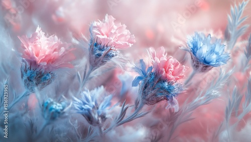 Dreamy Pink  Blue Flowers.