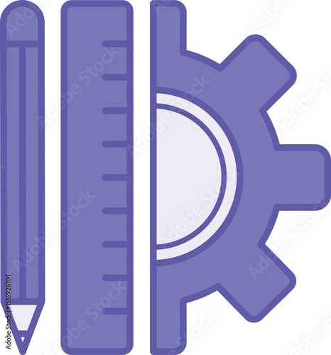 Colored Tools Icon. Vector Illustration. Pencil, Ruler, and Gear. Tools for Creating Infrastructure Drawing. Industry, Construction. Concept Engineering
