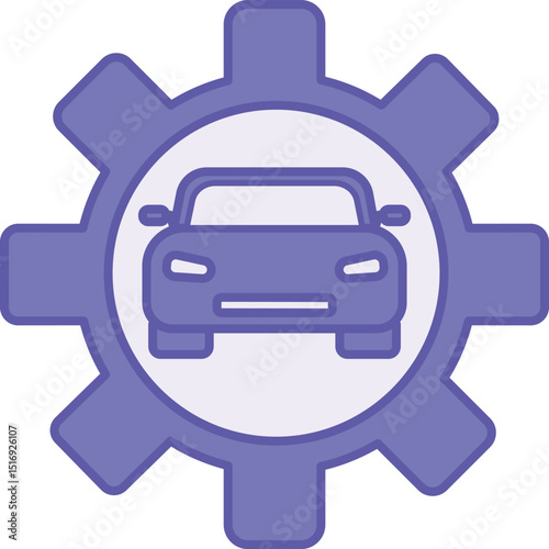 Colored Mechanical Engineering Icon. Vector Illustration. Gear and Car. Manufacturing Various Machines. Engineering Concept