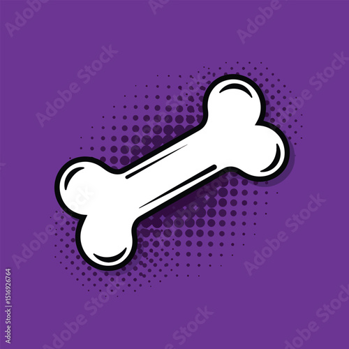 bone pop art symbol vector with vibrant purple background and halftone dot pattern
