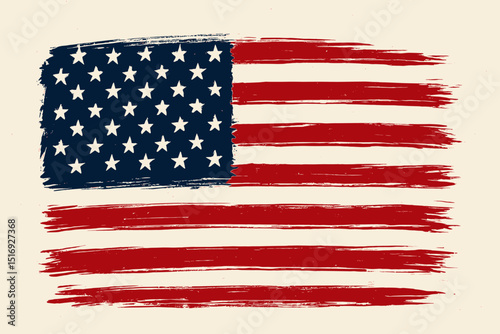American flag brush stroke grunge vector. USA national symbol painted texture. Patriotic vintage distressed illustration. Old glory design element for Independence Day, 4th July.