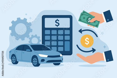 Car loan approved, auto credit calculation for vehicle purchase. Financial concept of buying new automobile with money, investment & savings. Insurance cost & monthly payment.