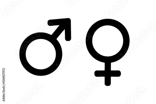 Male and Female gender symbols vector illustration. Mars and Venus icons representing man and woman. Sex, relationship, and equality concept. Black silhouette design element.