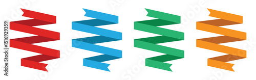Four colorful zigzag ribbons in red, blue, green, and orange, perfect for decorative banners, festive designs, or celebratory accents.