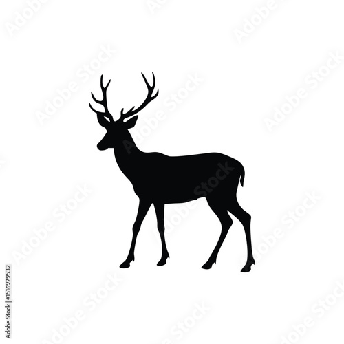 Elegant deer illustration in black and white silhouette style.