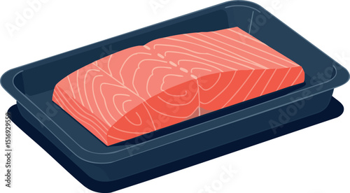 Fresh raw salmon fillet on black tray vector illustration for cooking and food preparation 