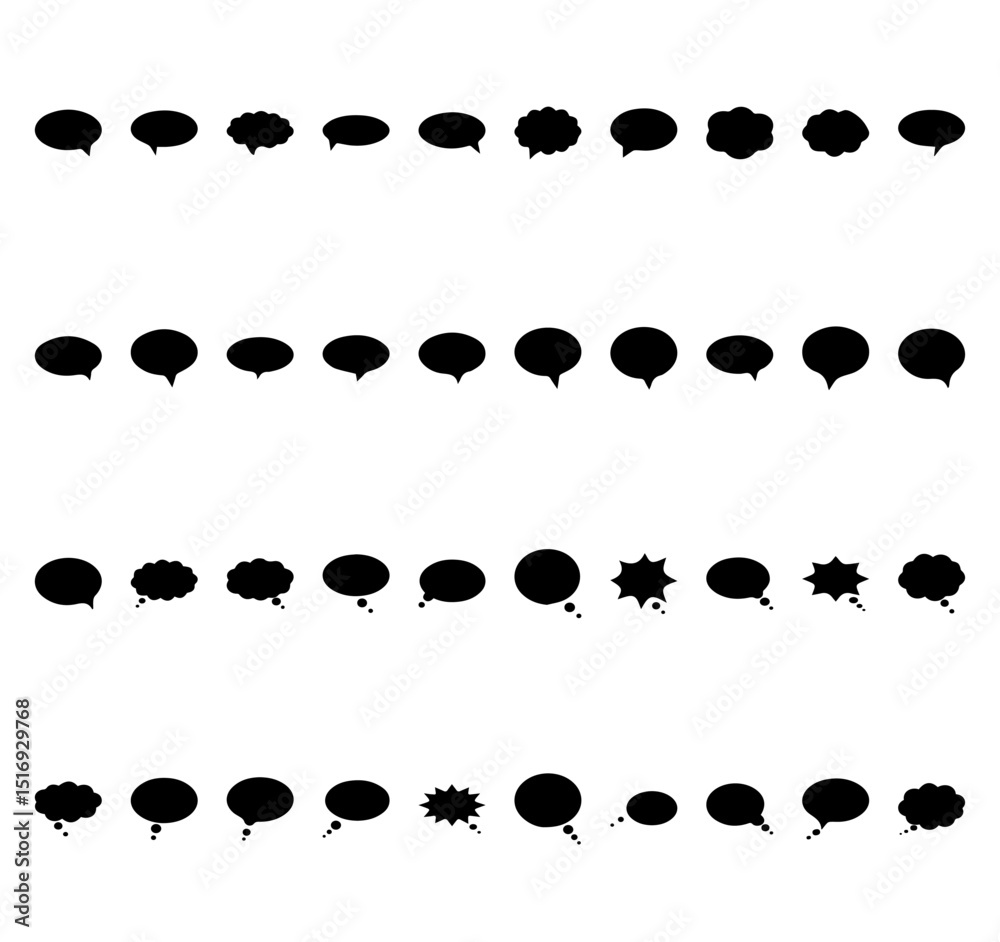 Fototapeta premium Vector Speech Bubble Silhouettes Collection for Comics and Messaging Design Isolated on White Background