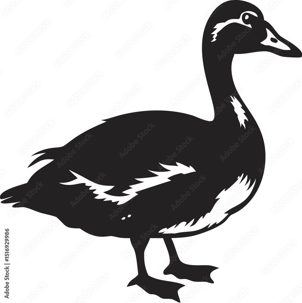 Fototapeta premium Black Duck Silhouette on White Background – Simple Vector Illustration