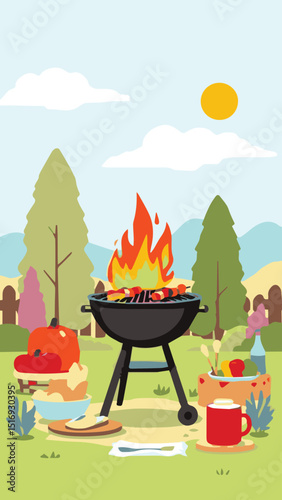Backyard Grill with Trees