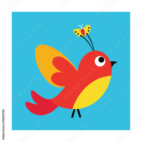 Butterfly Landing on a Bird Head Playfully
