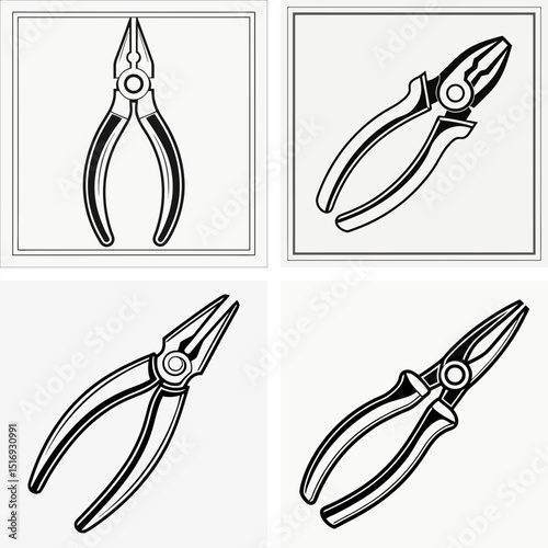 Vector set of pliers illustrations for tools, handyman services, and DIY projects