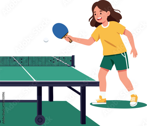 Girl playing table tennis with paddle and ball in casual sportswear vector illustration 