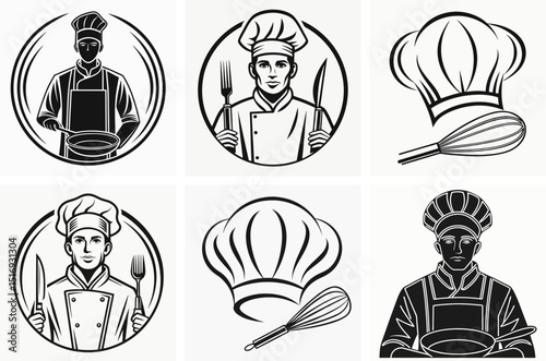 Vector set of chef illustrations for culinary arts, restaurants, and food branding