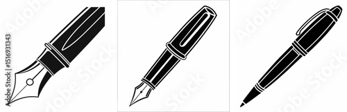 Vector set of pen illustrations for writing, education, and creative expressions