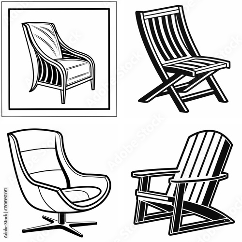 Vector set of chair illustrations for interior design and furniture branding