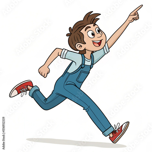 Jumping Cartoon Vector Character Pointing Forward with Dynamic Motion