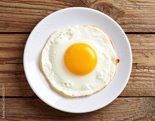 Photograph of a fried egg, photo of a cooked egg.