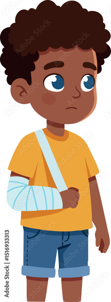 Boy with broken arm wearing sling and casual summer clothes vector illustration Boy with broken arm wearing sling and casual summer clothes vector illustration