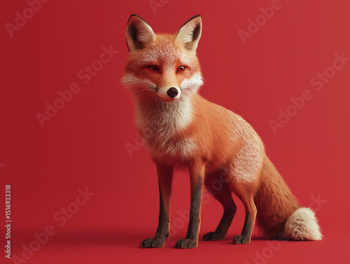 Animal concept, fox, red simple background