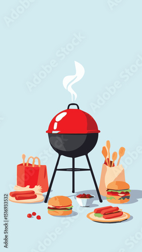 Red Barbecue Grill with Smoke