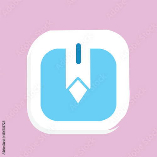 Vector Blue Icon on Rounded Square, Downward Pointing Mark, Day One Journal Logo.