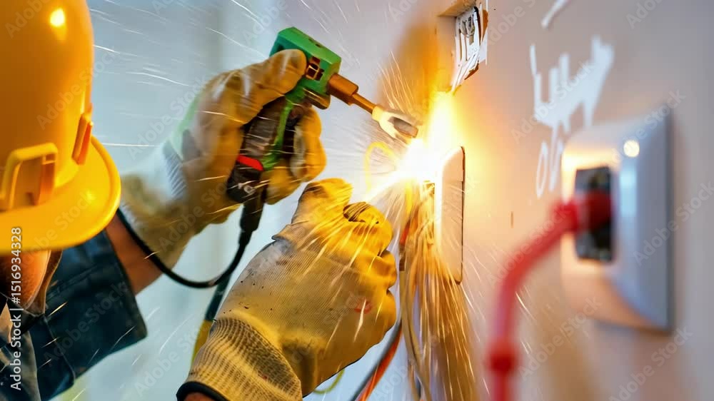 Electrician working with wiring and welding tools for home maintenance. concept of skilled trades, safety measures, home repair, professional expertise, technical work.