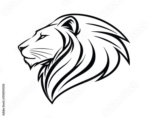 Majestic Lion Head Profile Stylized Line Art Graphic